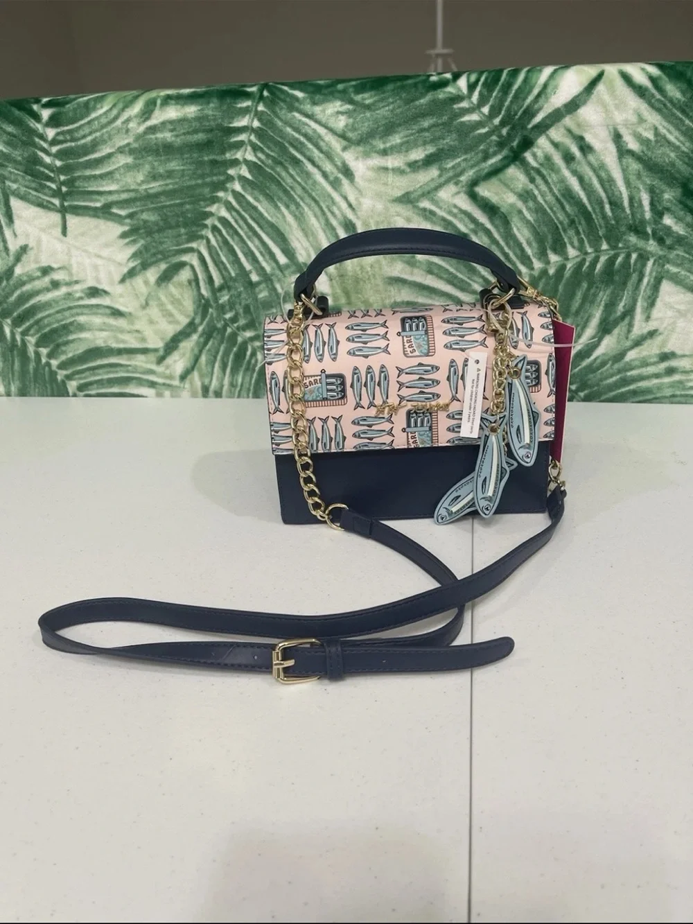 Betsey Johnson Navy Satchel with Pink Printed Flap